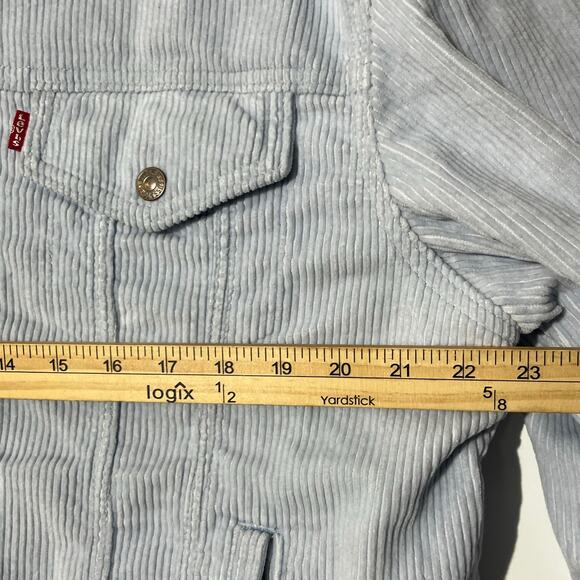 Levi’s‎ Women’s Ex-Boyfriend Light Blue Corduroy Sherpa Trucker Jacket Size XL - Picture 7 of 8